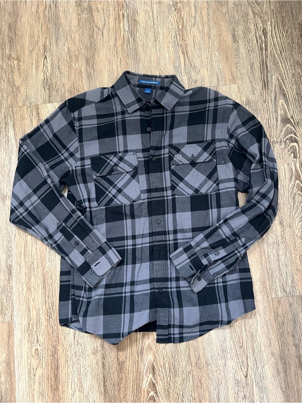 Port Authority Men's Black and Gray Plaid Button-Up Shirt